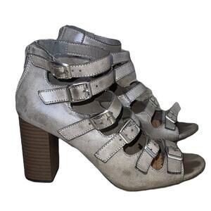 Restricted 6 Buckle Chunky Heel Distressed booties